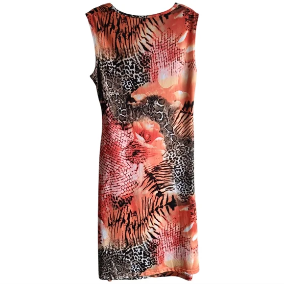 L🌞Elegant Animal Print Midi Faux Wrap Dress - Multicolor - Picture 6 of 8